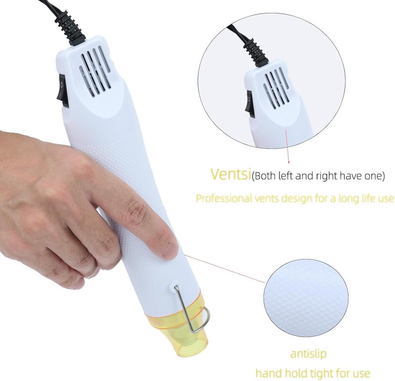VortecSys Heat Gun, 110V 300W Handed Hot Air Gun for Crafting, 3.28FT Ultra-Long Cable Portable Heat Gun with Stand and Power Cord for Shrinking Wrapping PVC, DIY Embossing and Drying Paint (White) - Image 3